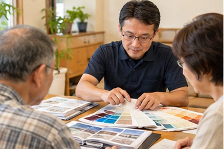 外壁塗装の色を相談しているイメージ