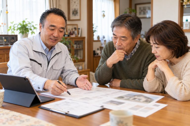 自宅で外壁塗装の見積り内容を確認しているイメージ