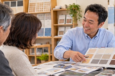 外壁塗装について相談しているイメージ
